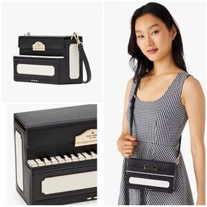 Kate Spade Black and White Pitch Purrfect 3D Piano Bag NWT